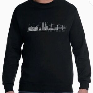 Black Crewneck Sweater with San Francisco Skyline Graphic